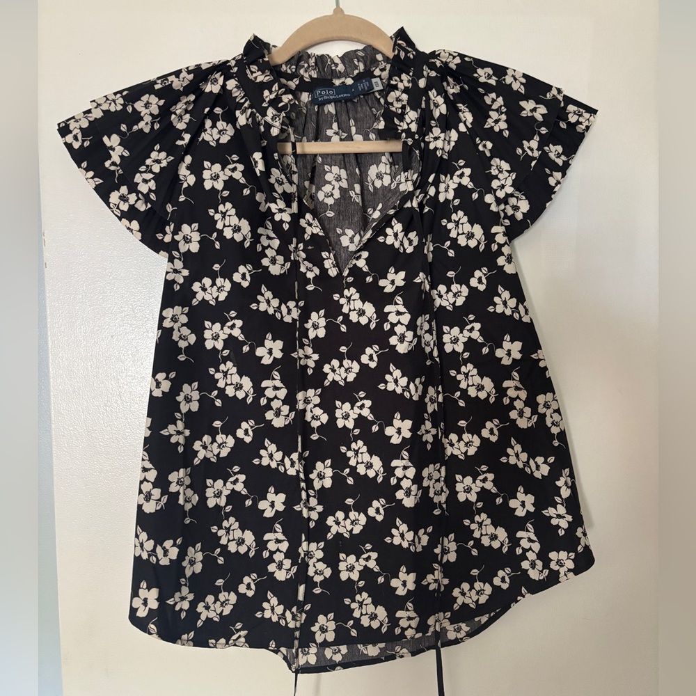 Ralph Lauren Black and White Floral Blouse, Size 4